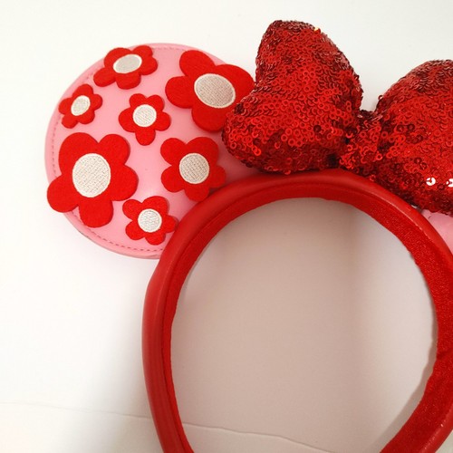 DISNEY PARKS FLOWERS MINNIE MOUSE VALENTINE'S EARS HEADBAND - Picture 3 of 5
