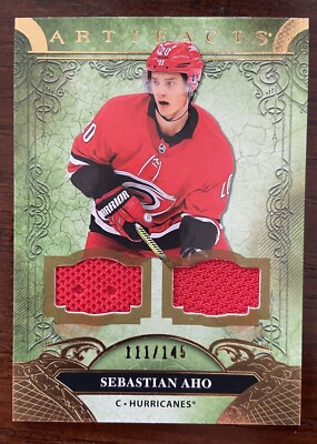 2020-21 UD ARTIFACTS #108 SEBASTIAN AHO DUAL  JERSEY!! LIMITED # 111/145!!