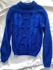 Vintage Dana Scot Royal Blue Popcorn Hand Stitched Sweater Size Large