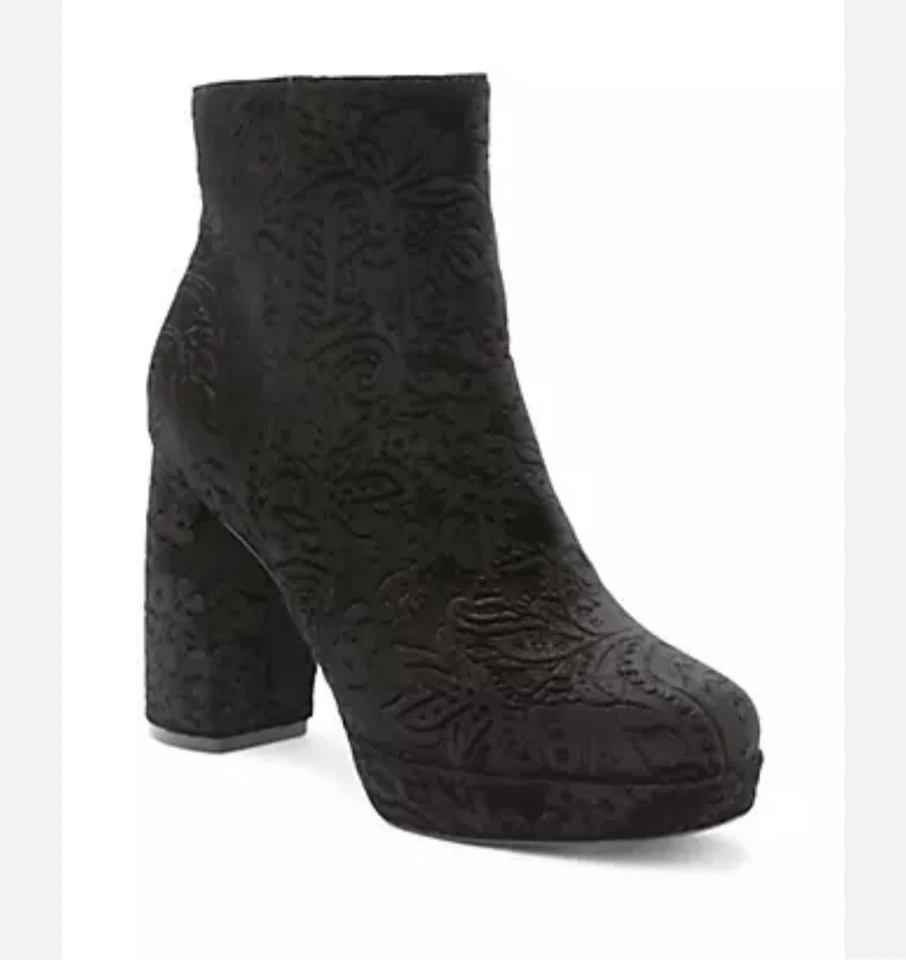 Kensie Negro Terciopelo Floral Emeline Bloque Tacón Botín Talla 8.5 Plataforma Gótico Foto 2 de 4