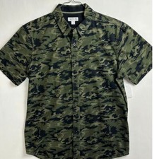 Sun  Stone Men's Button Down Shirt Camflouge Print Medium