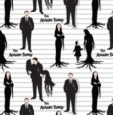 Gomez, Morticia, Addams Family 100 Cotton Fabric Black White By the Yard