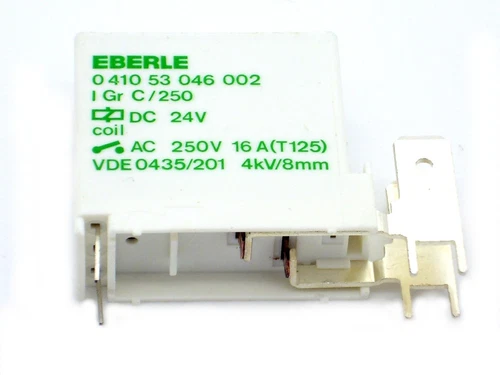 1x relay EBERLE 041053046002 24V-, 250V~/16A, 1x normally closed (print mounting) 2R21