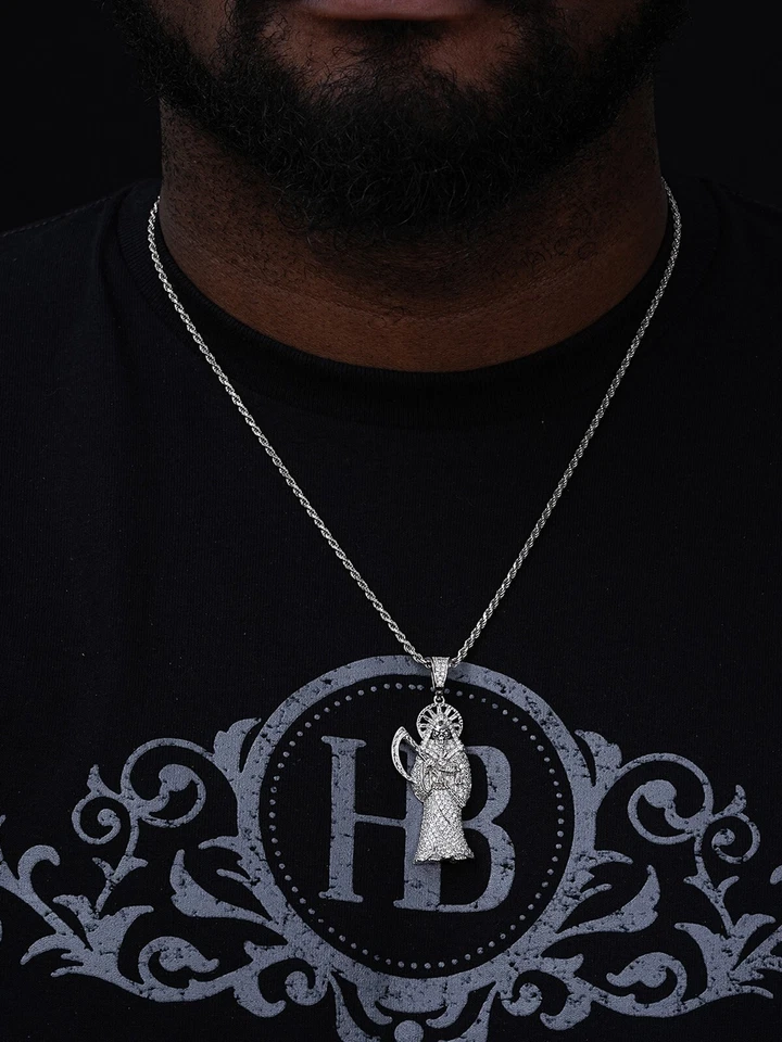 Colgante de la muerte de Santa Muerte Parca enchapado en oro 925 sólido circonita cúbica Foto 3 de 4