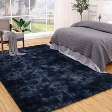Hufy Area Rug 8x10 Tie Dye Navy Blue Fluffy Rugs Shag Carpet For LivingMVT262321
