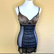 Victoria s Secret Black Leopard Print Lace Mesh Dress 36B Sultry Chic Chemise