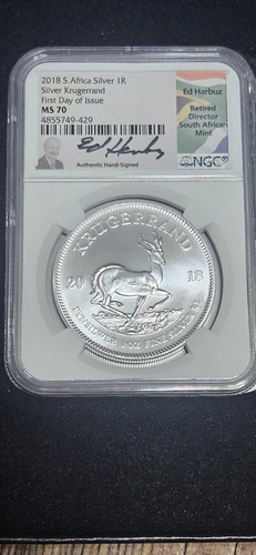 2018- South Africa Silver Krugerrand- NGC- MS70- FDOI- Ed Harbuz