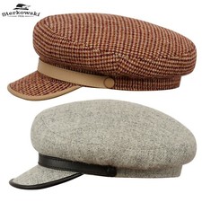 Sterkowski ISLAY Harris Tweed Modische Mutze Original Schirm  Grau / Orange