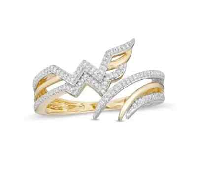 Wonder Woman Collection Round Cut Moissanite Bypass Yellow Plated Ring