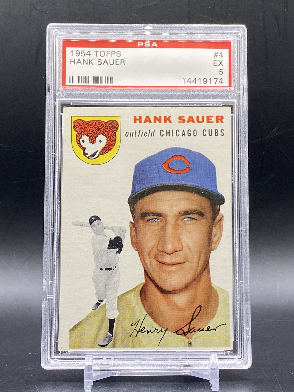 1954 Topps #4 Hank Sauer Chicago Cubs Vintage Baseball Trading Card PSA 5