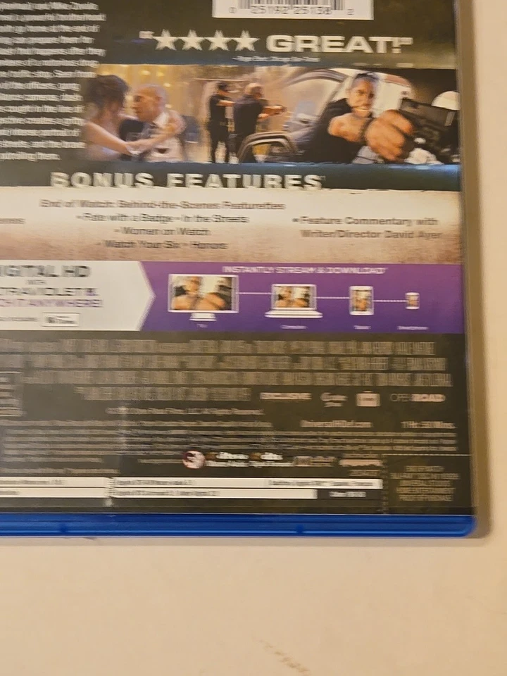 End of Watch Blu-Ray + Digital Copy 2012 Jake Gyllenhaal Michael Pena Pre-owned  - Image 3 of 4