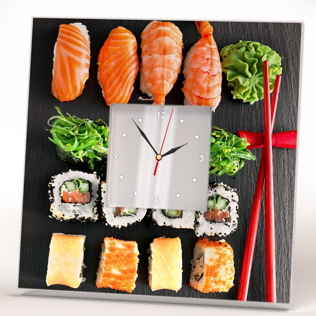 Sushi Clock Food Art Mirror Printed Japan Asian Bar Decor Home Design Gift Cafe
