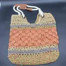 SUN N SAND handcrafted Bright Colorful Straw Tote Bag