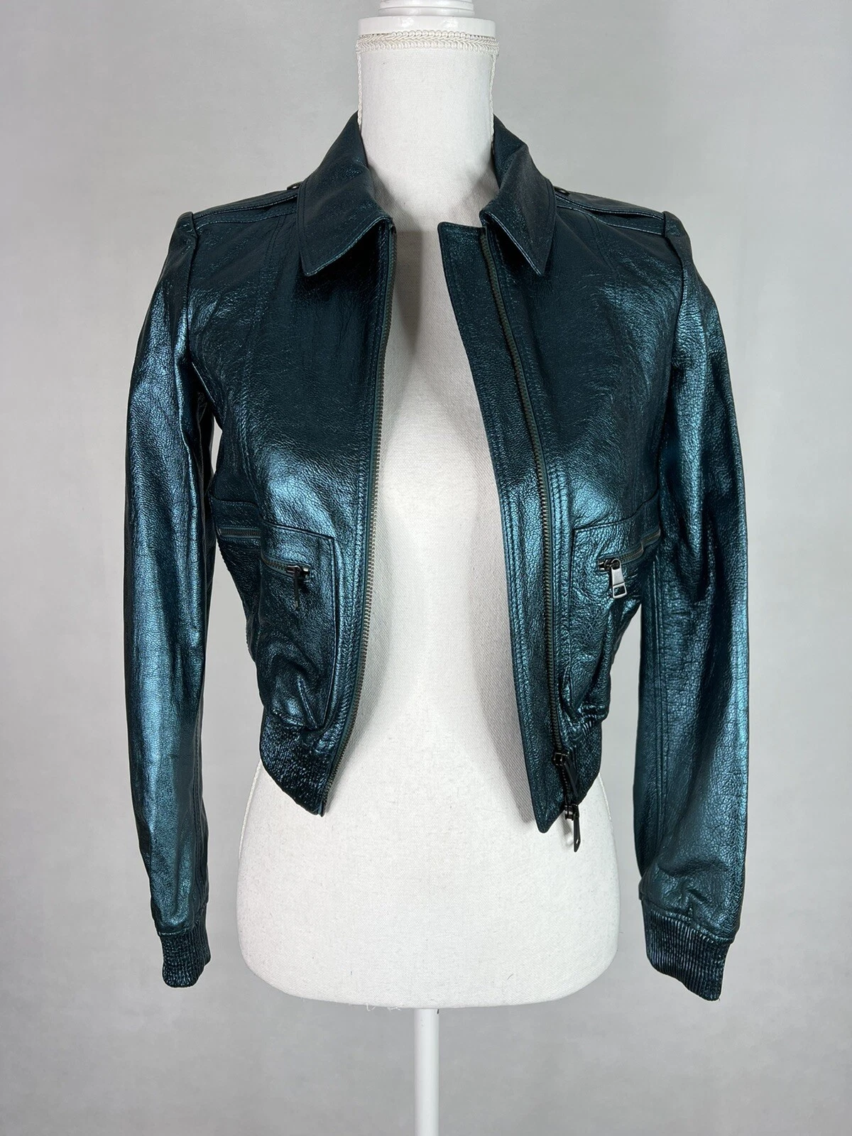 Burberry — Burberry women's leather jacket blue size 34 New