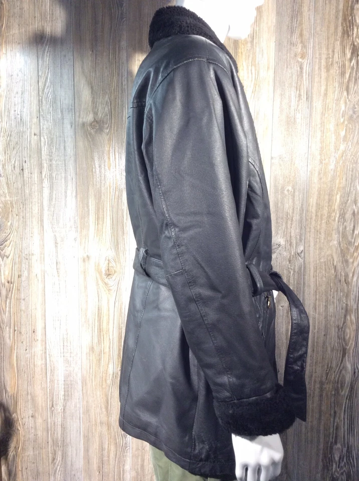 Abrigo de cuero Wilsons con cuello y puños de lana cremalleras grandes y cinturón C8 Foto 2 de 4