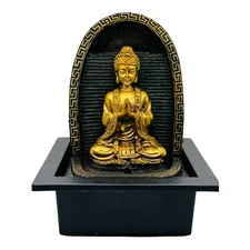Indoor Waterfall Fountain Namaste Zen Buddha Lighted Tabletop Feng Shui Gift 10"