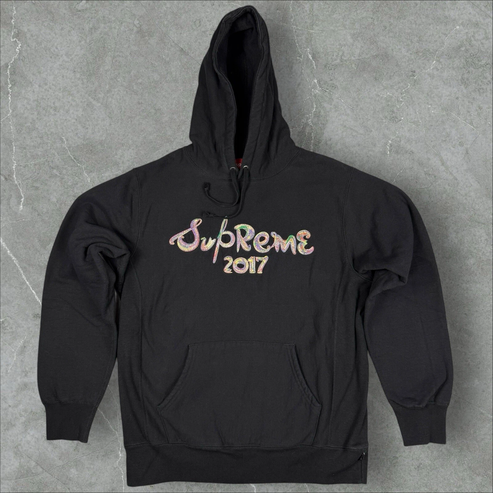 Sweat à capuche noir logo brodé Supreme Brush 2017   Large