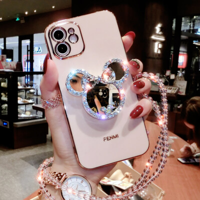 For iPhone 17 Pro Max 16 15 14 13 12 Cute Bling Mirror Holder
