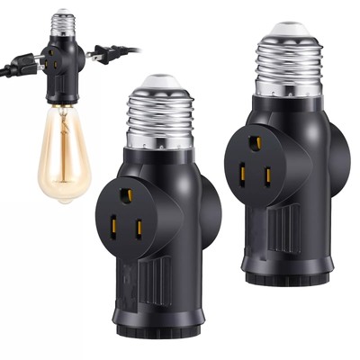 2Pcs E26/E27 Light Socket Adapter 2/3 Prong Light Socket Outlet Heat-Resistant