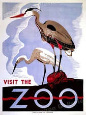 1930s Birds - Visit the Zoo Classic Vintage Style WPA Poster - 18x24