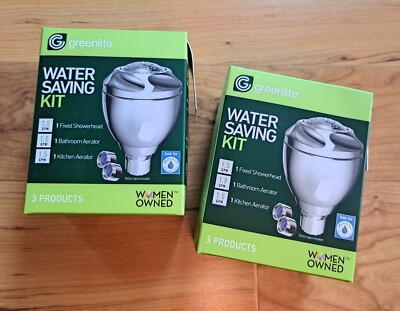 (2) GREENLITE WATER SAVING KIT Fixed Shower Head, Bathroom & Kitchen Aerators