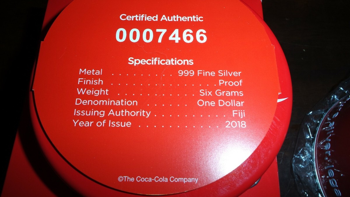 2018 Coca-Cola Collectible Bottle Cap Shaped 6g .999 Silver Proof