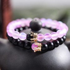 2pcs Couple Distance Bracelet CZ Crown Her King His Queen Natural Stone Bracelet