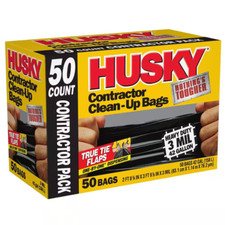 HUSKY 42 Gallon Heavy Duty Construction Garbage Trash Contractor Bags 50-Count 