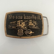 VTG Union Pacific Railroad Dual Engine Brass BTS Belt Buckle We Can Handle It
