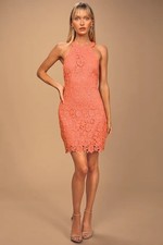 Lulus Lace Love Poem Dress Coral Size XL