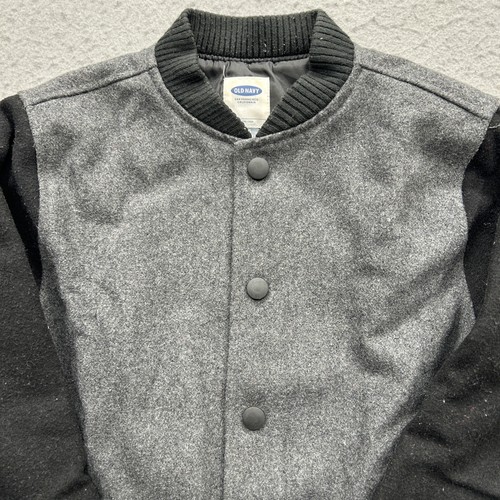 Old Navy Boys Size Large Grey Black Wool Blend Varsity Style Jacket - Picture 2 of 9