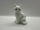 Fenton Milk Glass Sitting Cat Figurine Signed Hand Painted Flowers Green Eyes