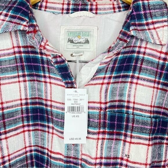 NWT American Eagle Soft Patchwork Flannel Button … - image 3