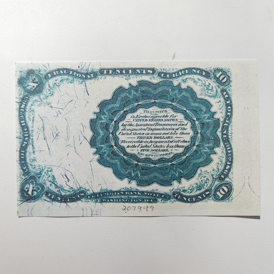 10 Cents 1874 United States Fractional Currency Reproduction US Banknote Fr#1265 - Image 4 of 4
