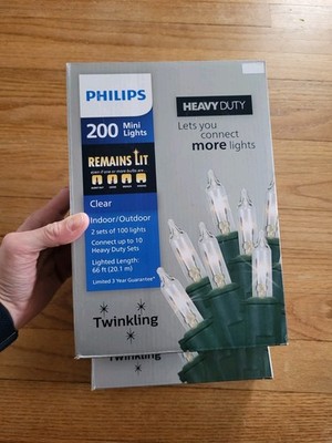 Philips Heavy Duty 200 Mini Christmas Lights Clear Indoor Outdoor TWINKLING
