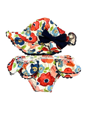 NEW SIZE 6 months Mayoral Baby Girls Swim Suit 2 Pc with Sunhat