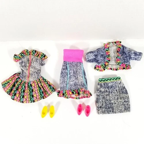 4 Vtg Barbie Jeans Weekend Fashions Outfits Lot 1993 Jacket Dresses Skirt Shoes