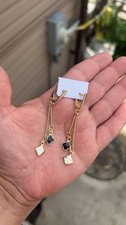 Gold filled Earrings Black & White Clover, Wh...