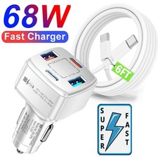 65W Dual USB-C Fast Car Charger Type C Cable For Samsung Galaxy S25 S24 S23 S22