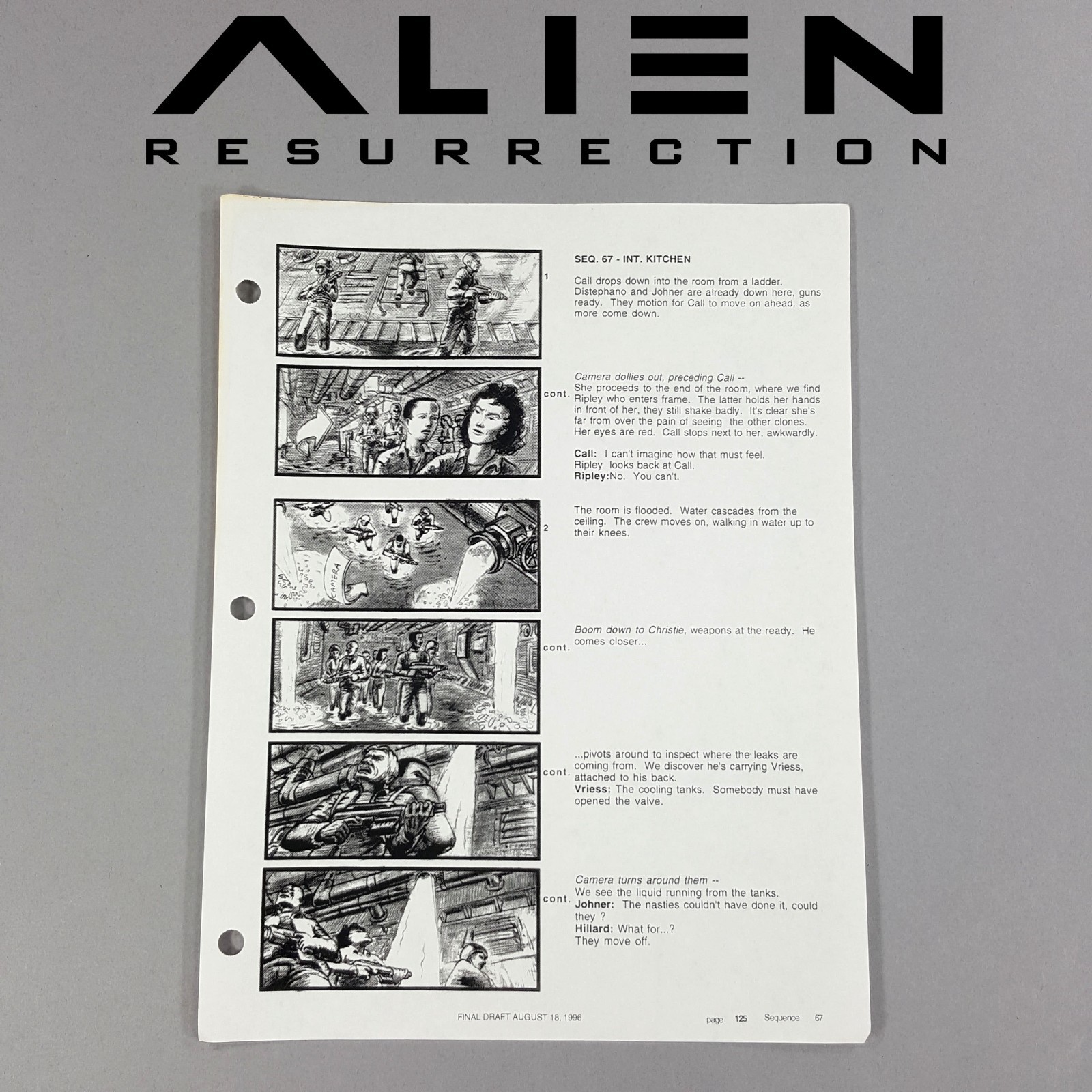 Alien: Resurrection - Production Used Storyboard, Ripley and Crew, Movie Prop