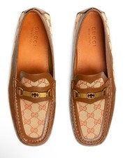 Gucci  Ayrton  GG Detailed Horsebit Leather  Canvas Drivers 12EU/12.5US 750.00