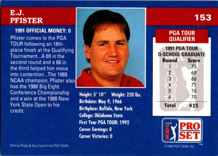 1992 Pro Set PGA Tour #153 E.J. Pfister - Image 2 of 2