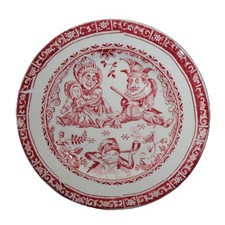 PUNCH  JUDY Staffordshire Childs Red Toy Tea Set Plate Allerton England 1880