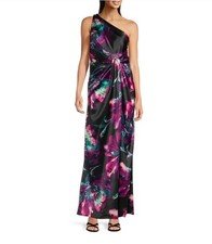 NEW Adrianna Papell One-Shoulder Floral Print Gown Sz 4