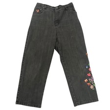 Quacker Factory Embroidered Stretchy High Waisted Jean Youth SM Boho Cottage