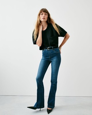 Spanx Womens High Rise Flare Jeans Medium Wash Pull On Blue Size Medium