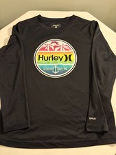 Hurley UPF 50 Long Sleeve Rash Guard Swim Shirt Kids Size 7/8 Black Rainbow