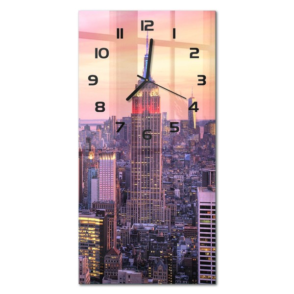 Glas-Wanduhr Glasuhr Aus Glas New York Sonnenuntergang Schwarze Zeiger 30X60 Cm-image