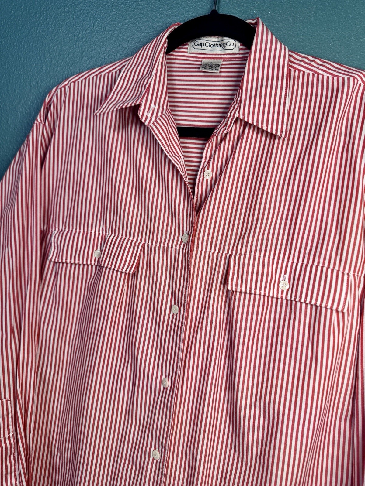 VTG Gap Button Down Fitted Premium Striped Long S… - image 3
