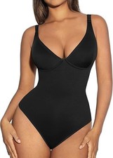 FeelinGirl Shapewear Bodysuits Tummy Control Deep V Neck Black Large